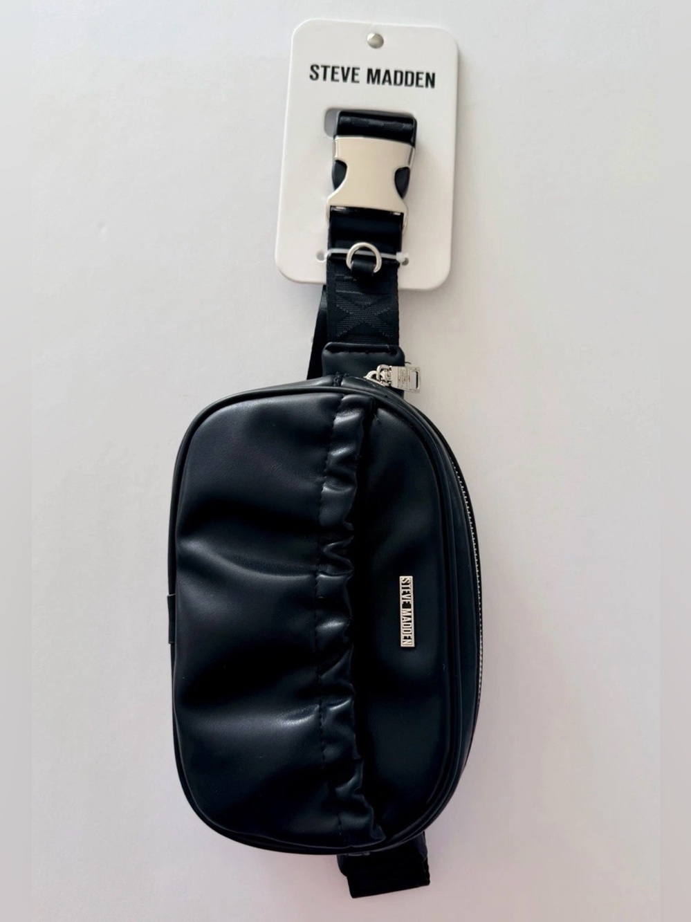 Steve Madden Black Ruched Crossbody Belt Bag